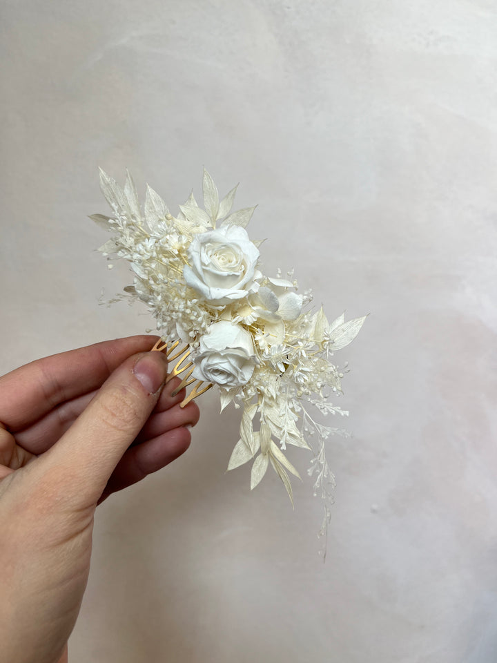 Natural Preserved Flower Bridal Hair Comb | Preserved Rose Hair Comb