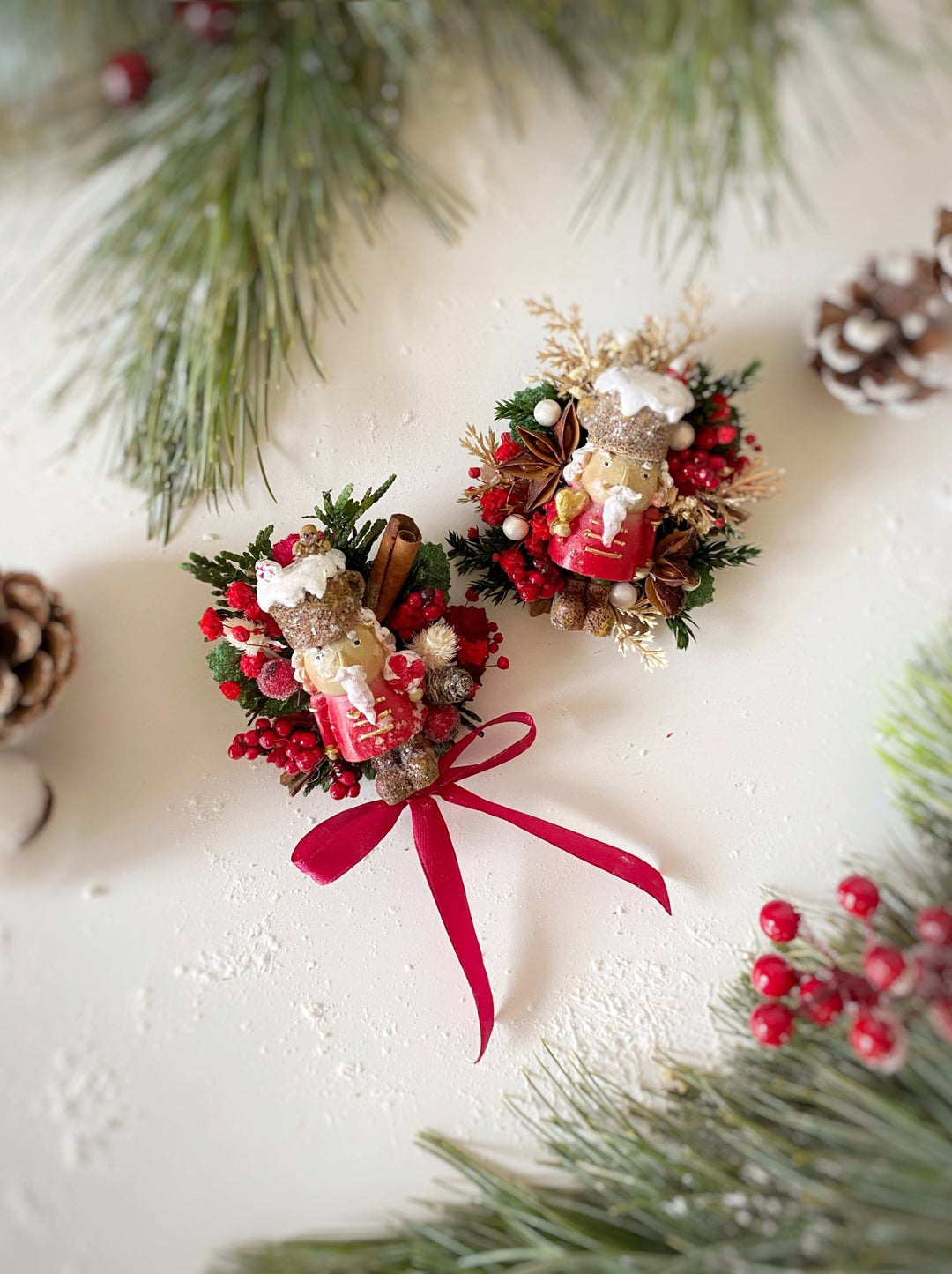 Christmas woodladn brooch with red apple: Winter Coat Pin (Copy) – handmade floral hair accessory by magaela