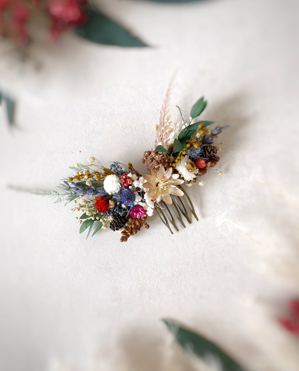 Autumn Bloom Dried Flower Hair Comb | Flower Bridal Hair Comb – handmade floral hair accessory by magaela