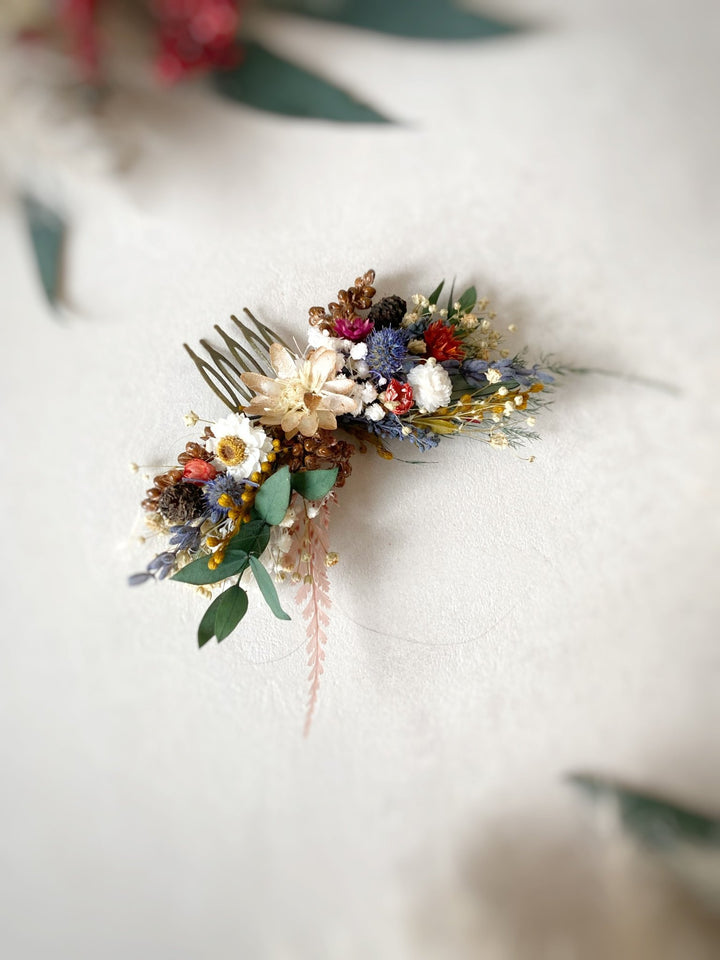 Autumn Bloom Dried Flower Hair Comb | Flower Bridal Hair Comb – handmade floral hair accessory by magaela