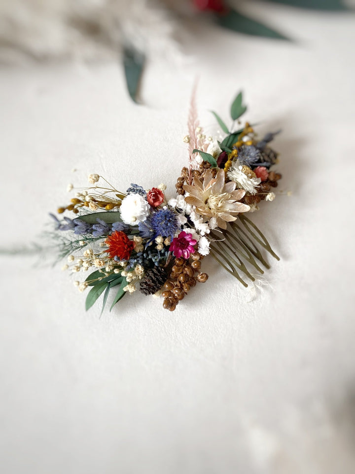 Autumn Bloom Dried Flower Hair Comb | Flower Bridal Hair Comb – handmade floral hair accessory by magaela