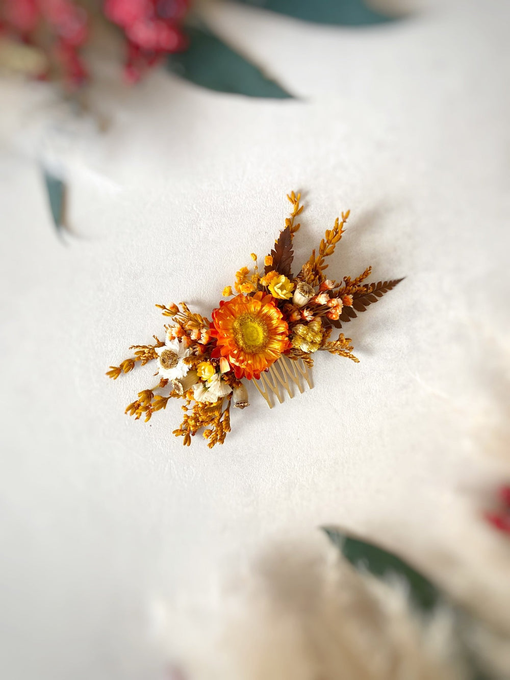 Terracotta Dried Flower Hair Comb | Fall Rustic Wedding – handmade floral hair accessory by magaela