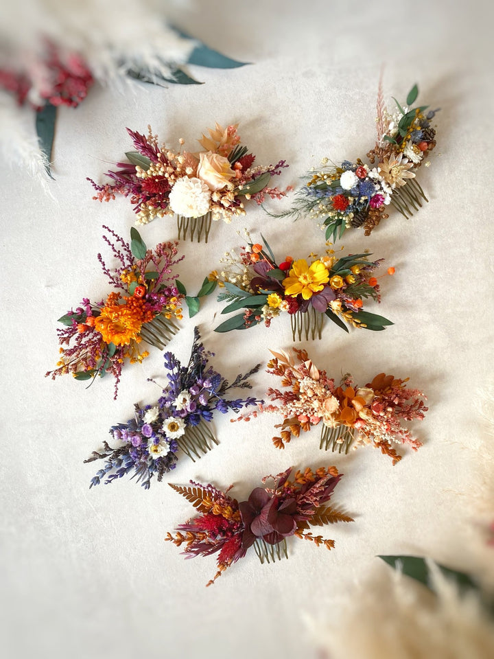 Autumn Bloom Dried Flower Hair Comb | Flower Bridal Hair Comb – handmade floral hair accessory by magaela