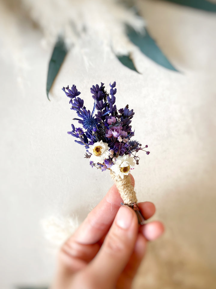 Natural Lavender and Thistle Boutonniere | Groom Wedding Accessory