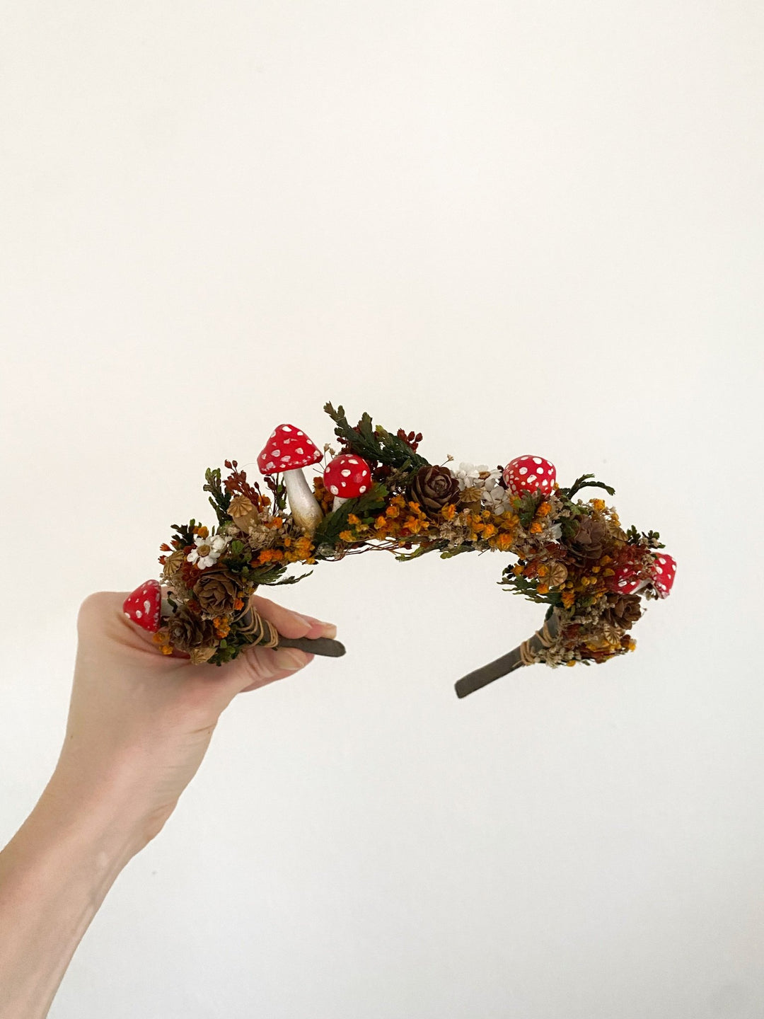 Christmas Woodland Mushroom Headband | Winter Wedding Crown – handmade floral hair accessory by magaela