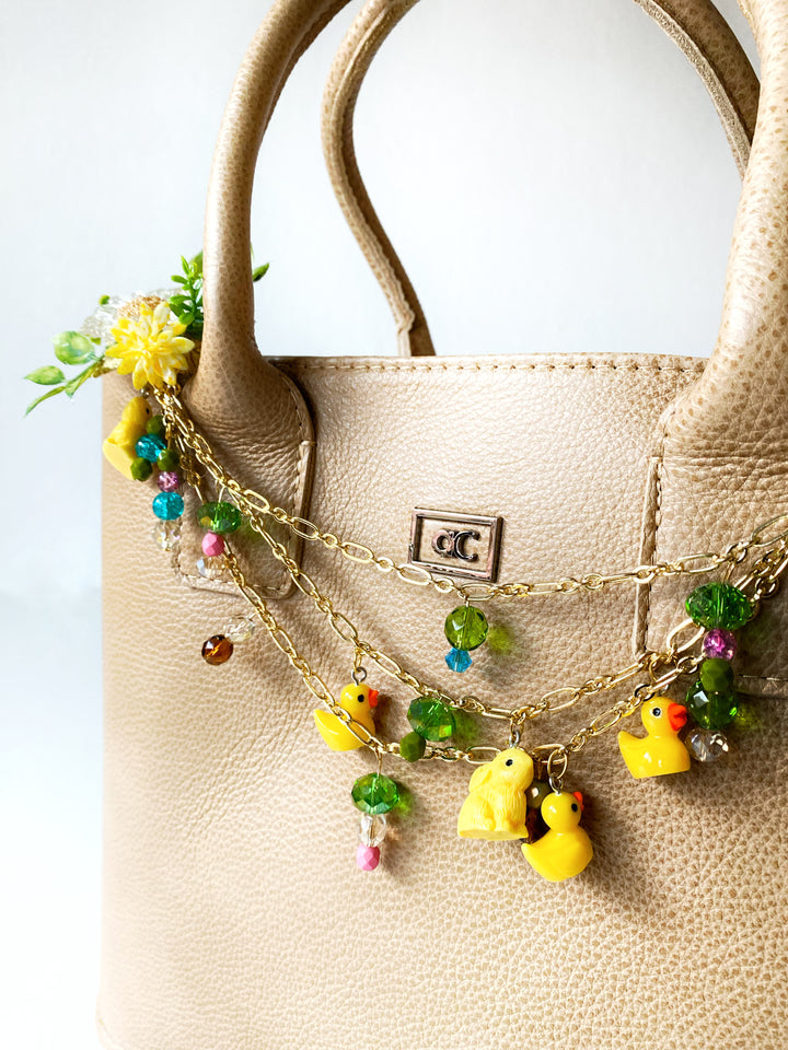 Sunny Meadow Double Bag Charm with Ducks and Rabbits | Only One Original Piece