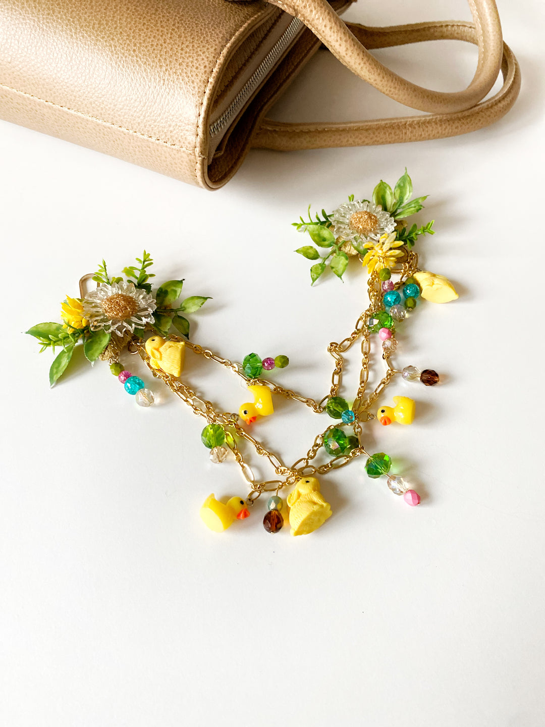 Sunny Meadow Double Bag Charm with Ducks and Rabbits | Only One Original Piece