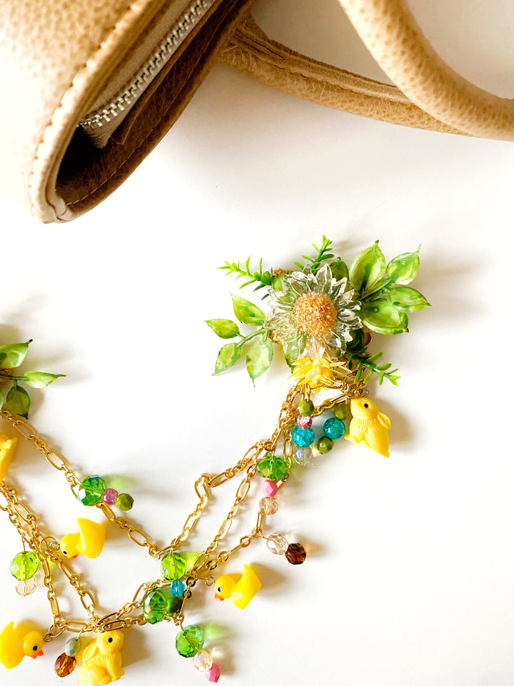 Sunny Meadow Double Bag Charm with Ducks and Rabbits | Only One Original Piece
