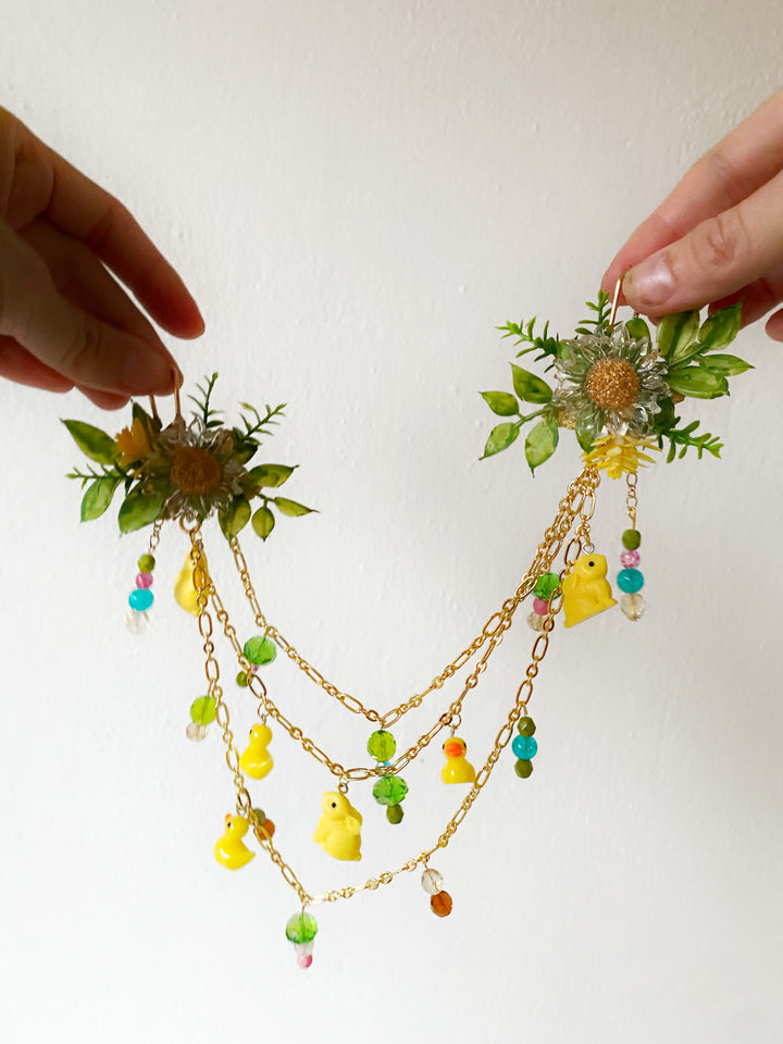 Sunny Meadow Double Bag Charm with Ducks and Rabbits | Only One Original Piece