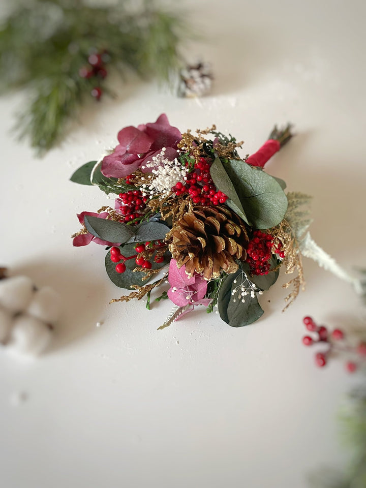 Mini Winter Berry and Eucalyptus Bouquet | Christmas and Bridesmaid – handmade floral hair accessory by magaela