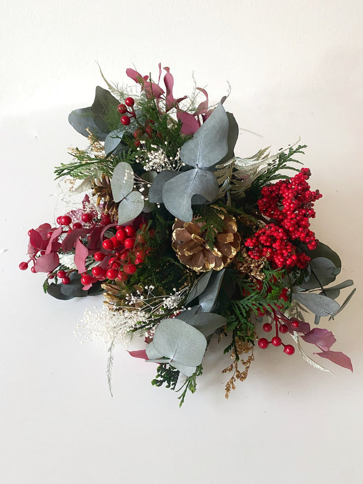 Winter Berry and Eucalyptus Bouquet | Christmas and Wedding Decor – handmade floral hair accessory by magaela