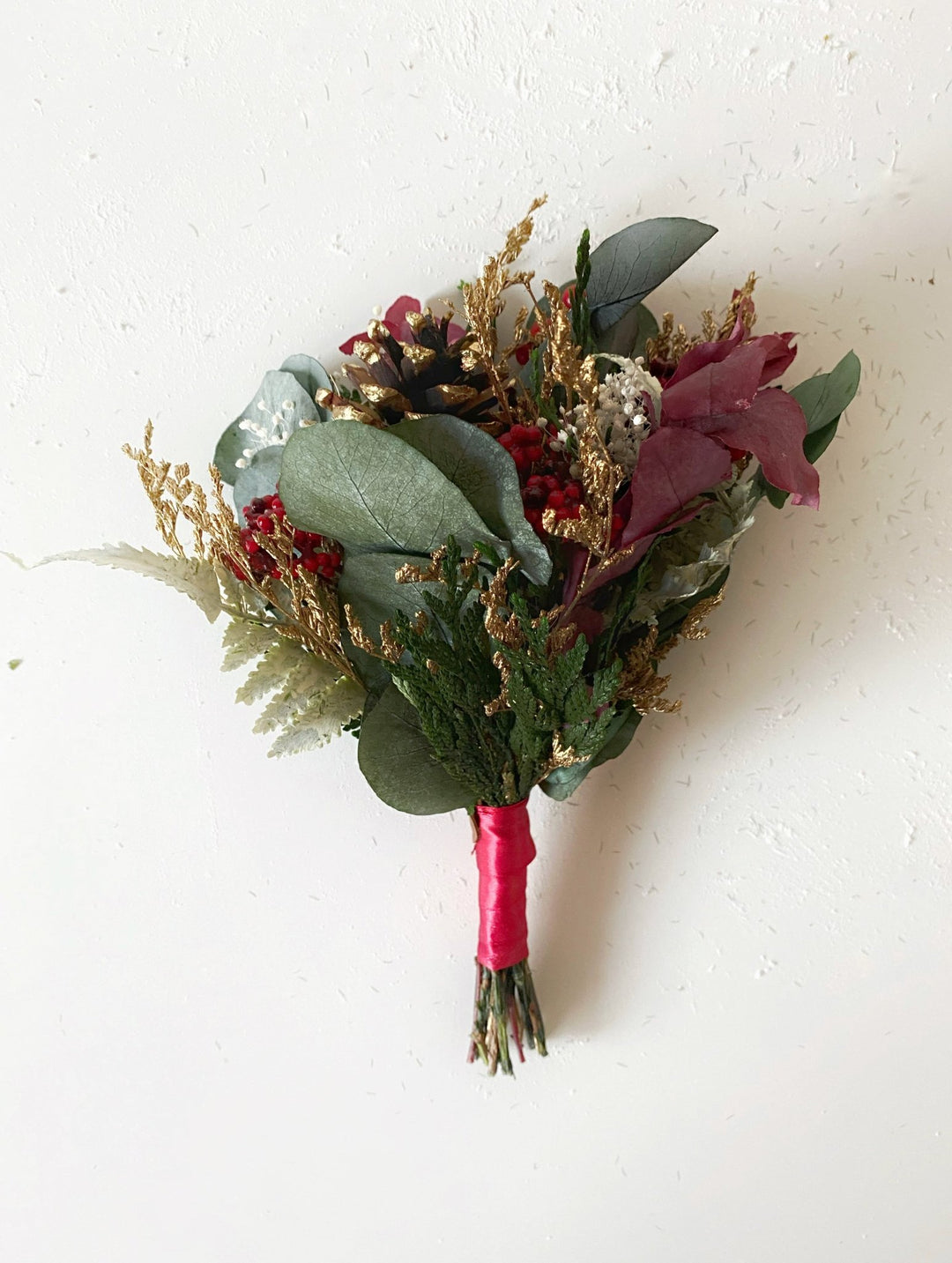 Winter Berry and Eucalyptus Bouquet | Christmas and Wedding Decor – handmade floral hair accessory by magaela