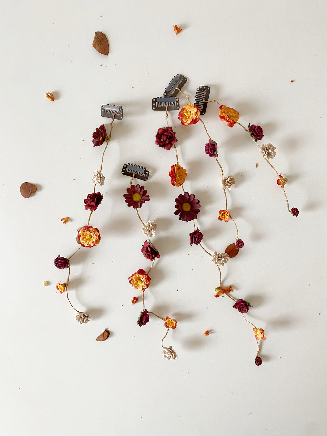 Fall Wedding Hair Vine with Eucalyptus, Earthy Tones Flowers and Cascading Flower Veil