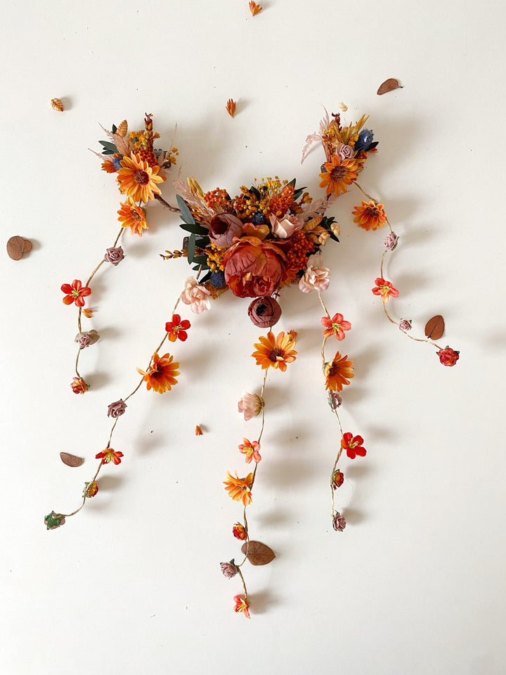 Fall Wedding Sunflower Hair Vine with Fabric and Preserved Flowers – handmade floral hair accessory by magaela