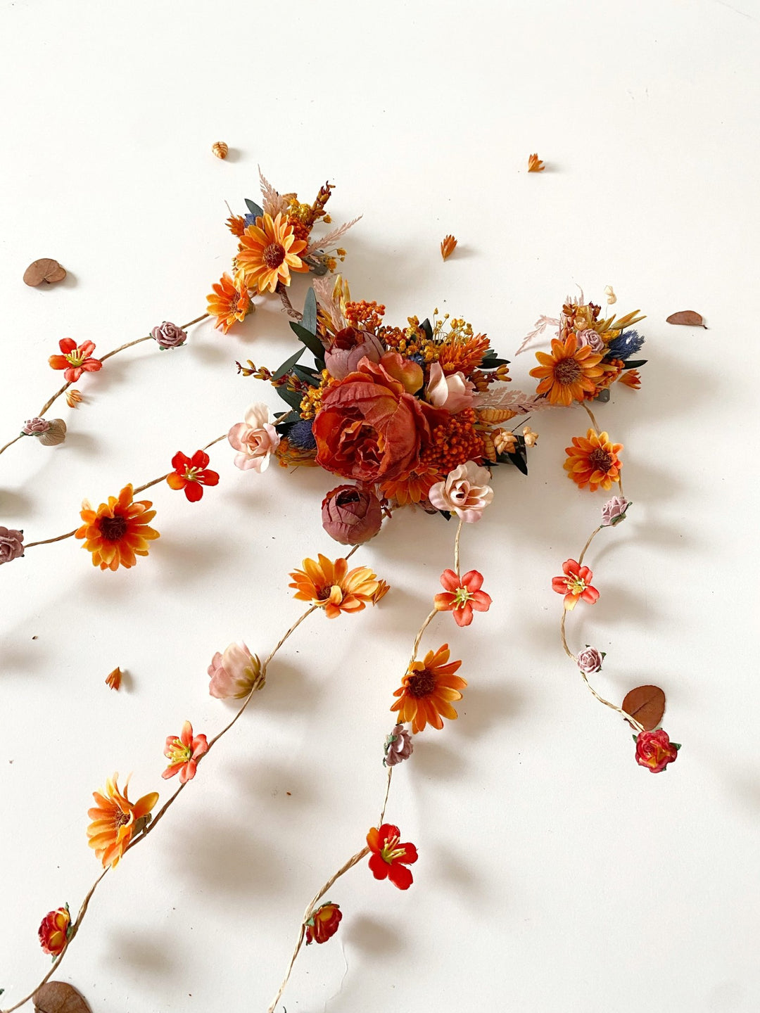 Fall Wedding Sunflower Hair Vine with Fabric and Preserved Flowers – handmade floral hair accessory by magaela