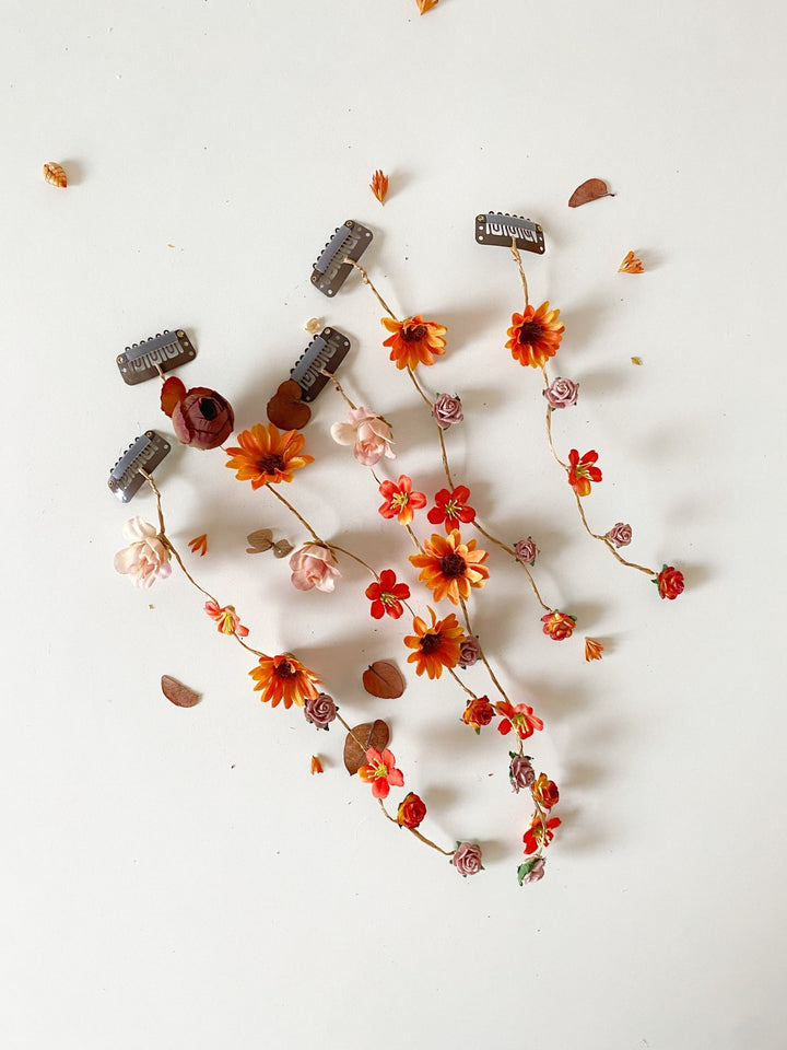 Fall Wedding Sunflower Hair Vine with Fabric and Preserved Flowers – handmade floral hair accessory by magaela