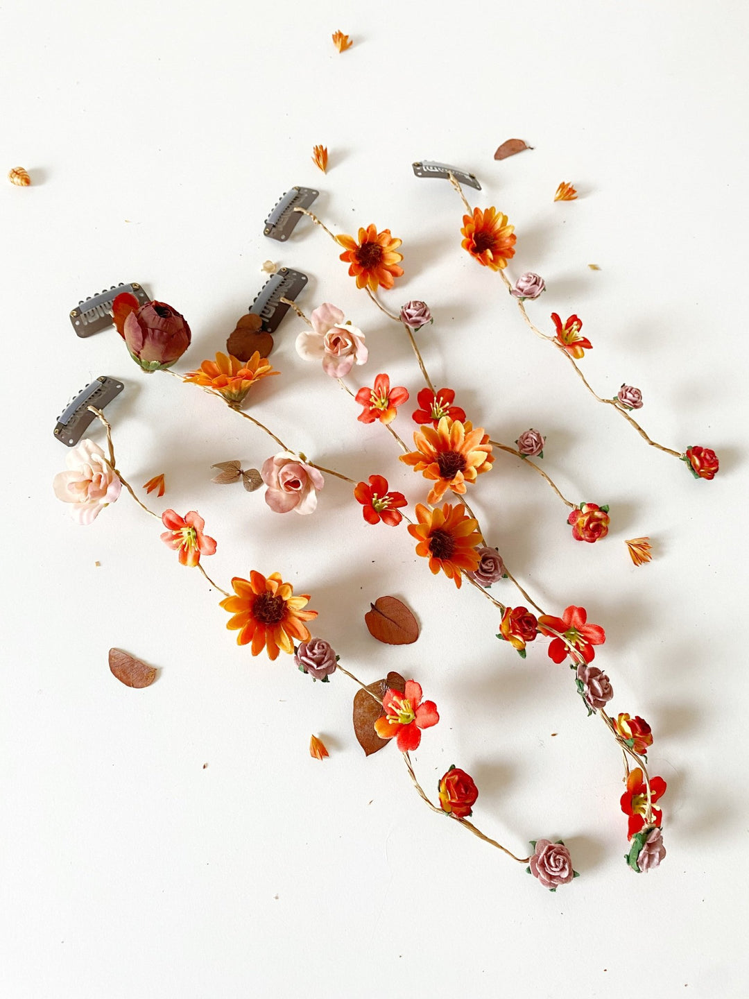 Fall Wedding Sunflower Hair Vine with Fabric and Preserved Flowers – handmade floral hair accessory by magaela