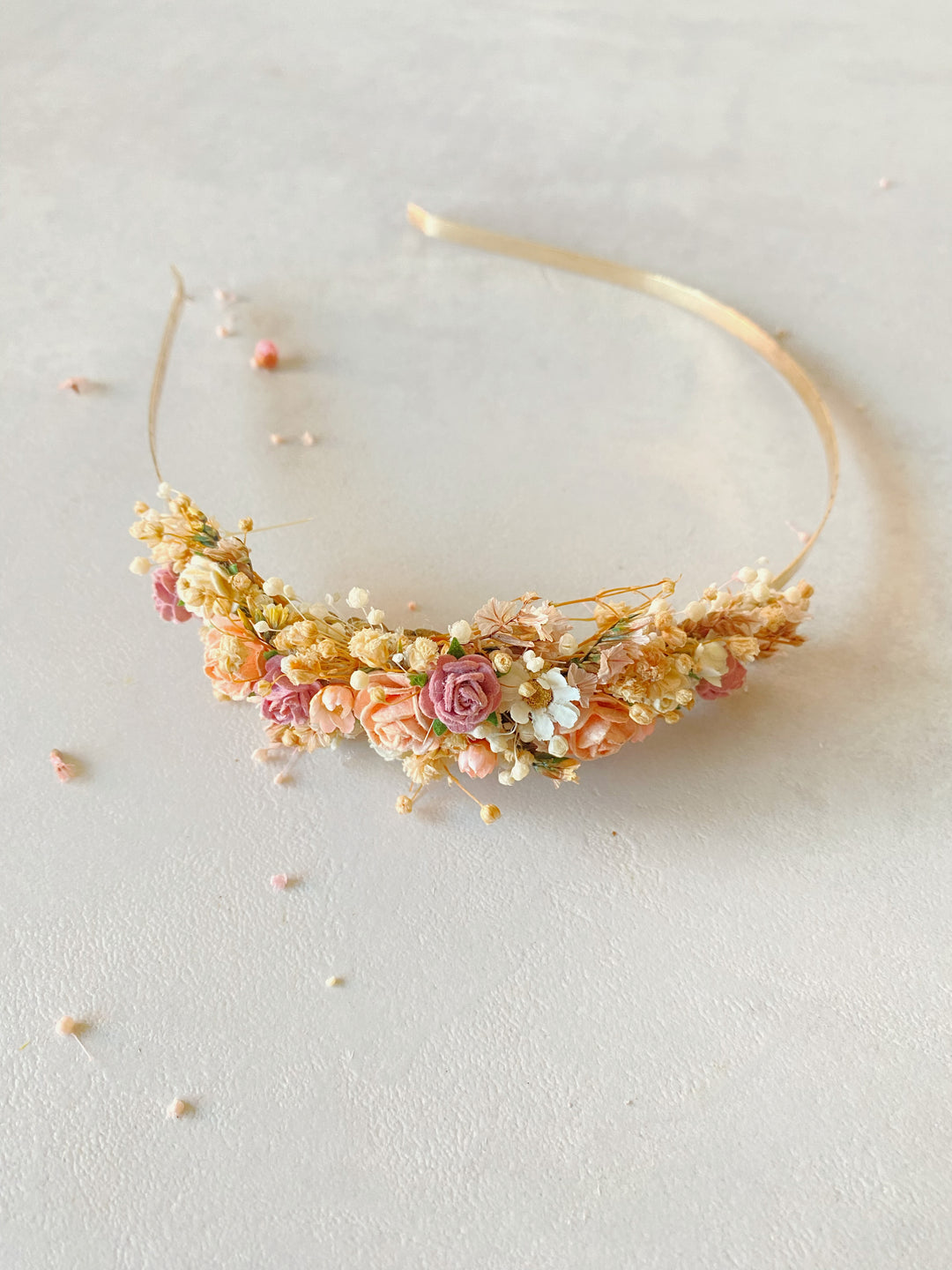 Blush and Apricot Floral Headband | Side Flower Design | Smaller