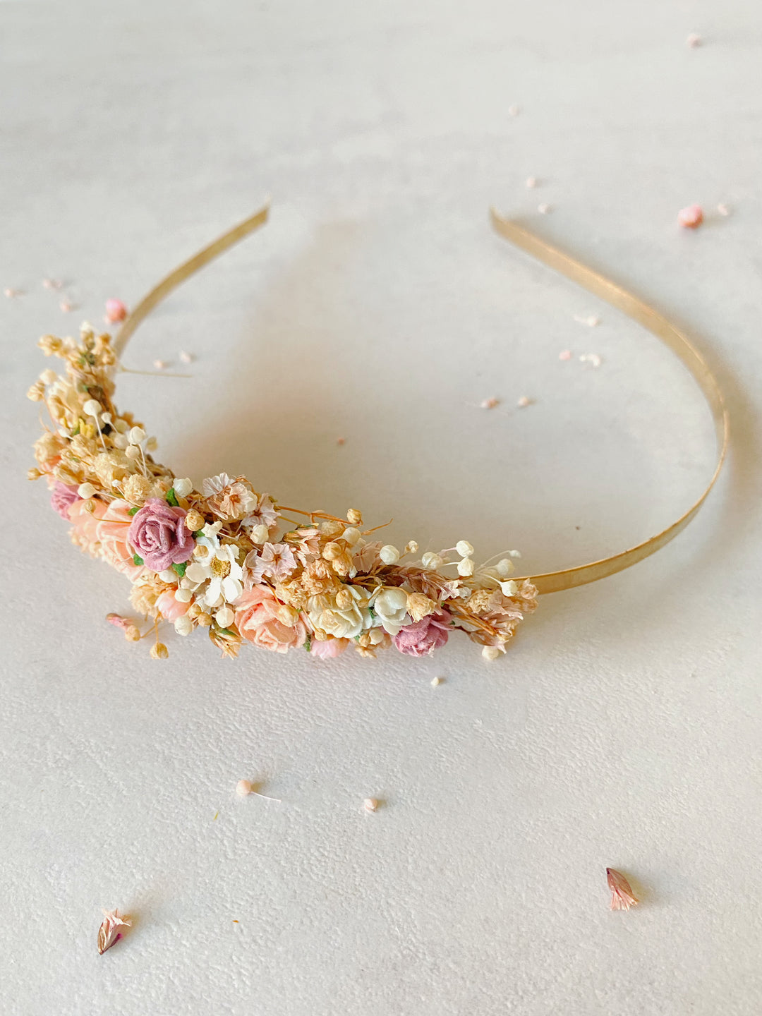 Blush and Apricot Floral Headband | Side Flower Design | Smaller