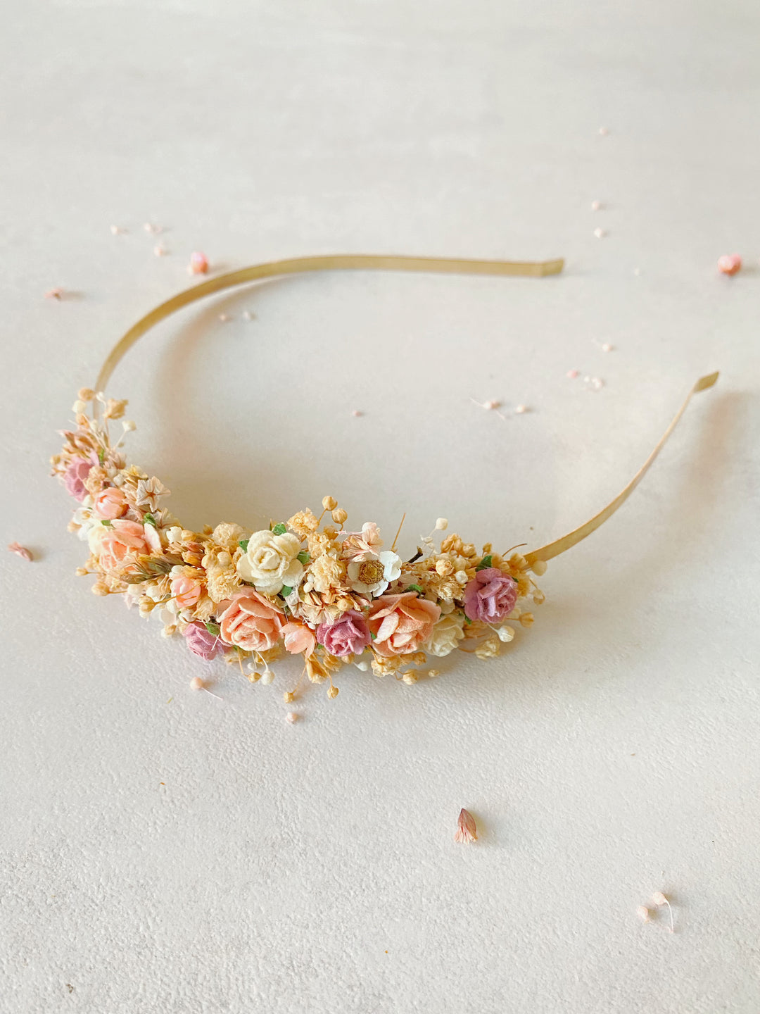 Blush and Apricot Floral Headband | Side Flower Design | Smaller