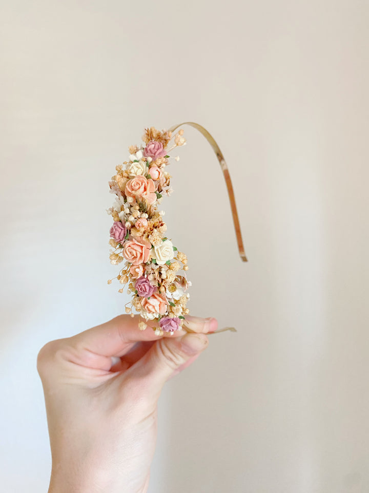 Blush and Apricot Floral Headband | Side Flower Design | Smaller