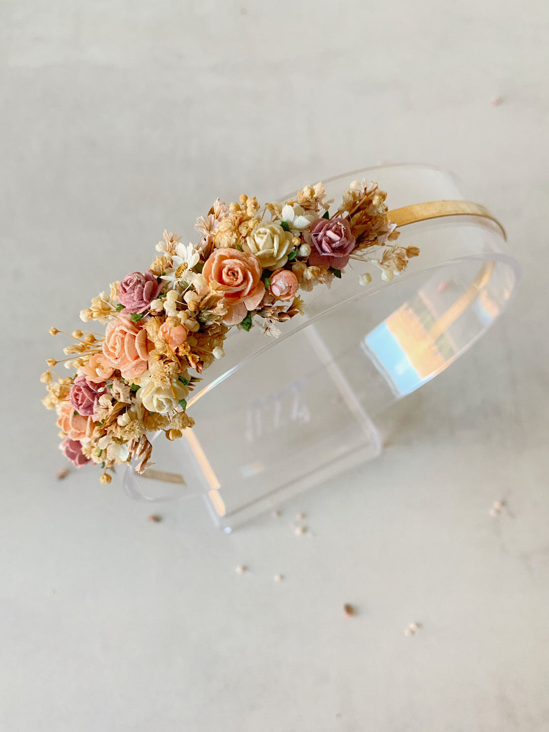 Blush and Apricot Floral Headband | Side Flower Design | Smaller