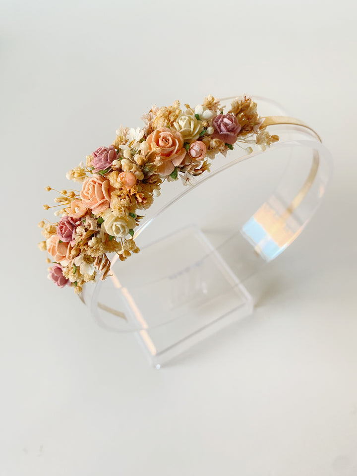 Blush and Apricot Floral Headband | Side Flower Design | Smaller