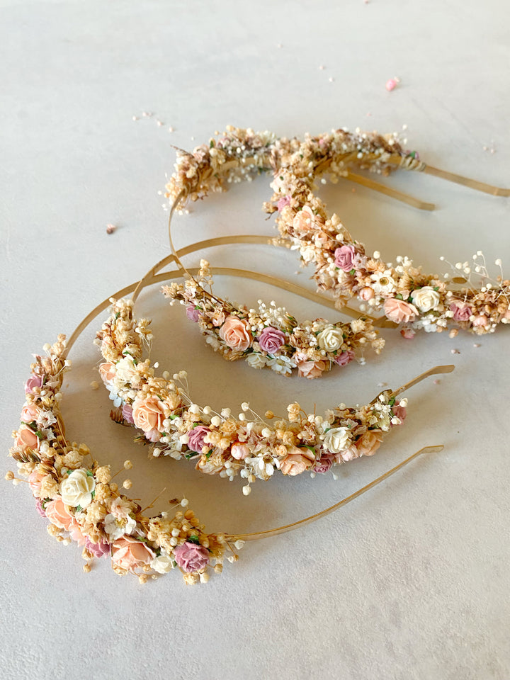 Blush and Apricot Floral Headband | Extended Side Design