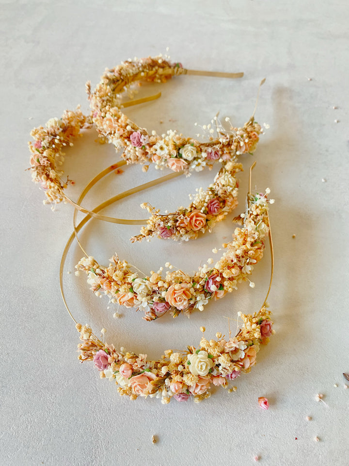 Blush and Apricot Floral Headband | Extended Side Design