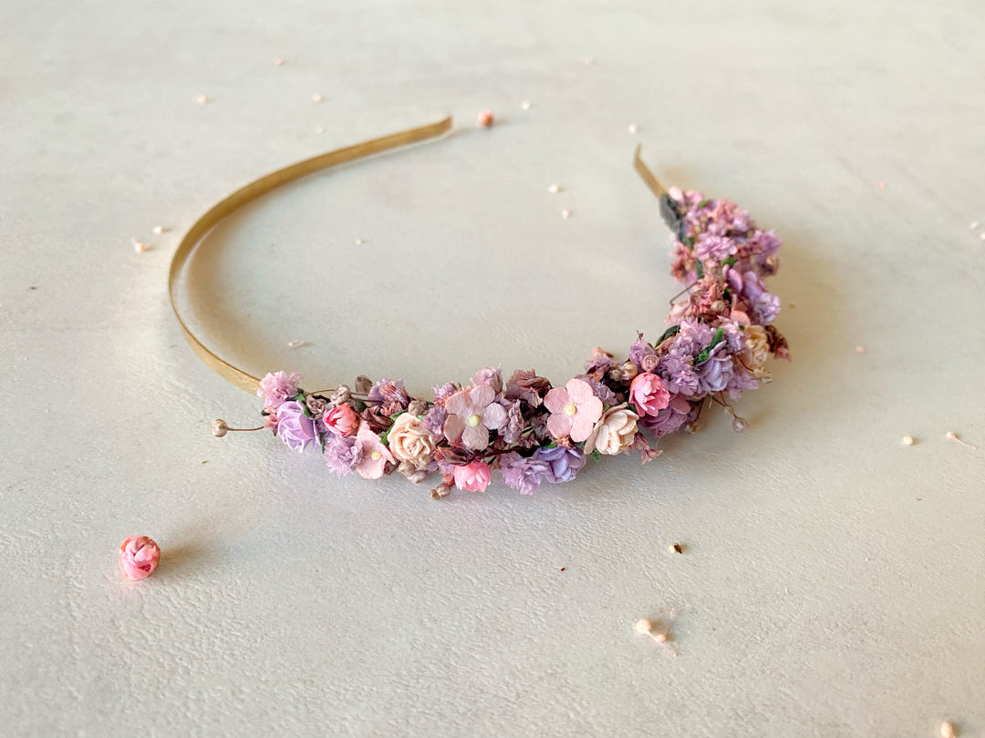Lavender and Blush Floral Headband | Extended Side Design