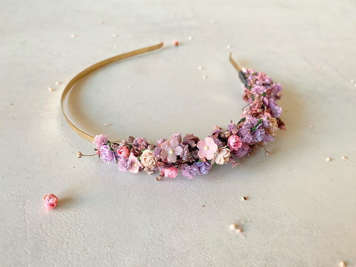 Lavender and Blush Floral Headband | Extended Side Design