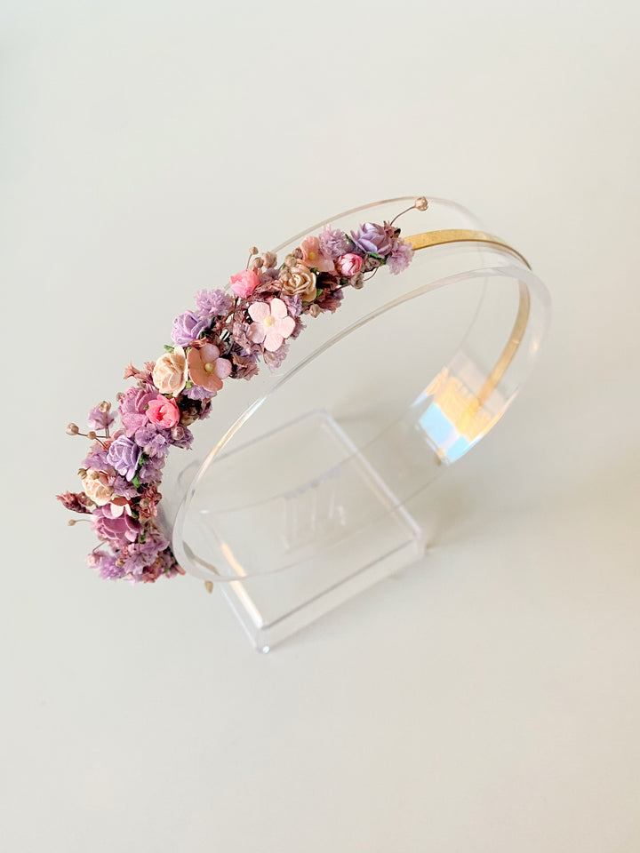 Lavender and Blush Floral Headband | Extended Side Design