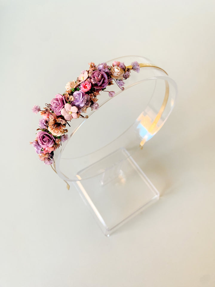 Blumen-Haarreif in Lavendel & Rouge | Seitliches Blumendesign | Kleiner