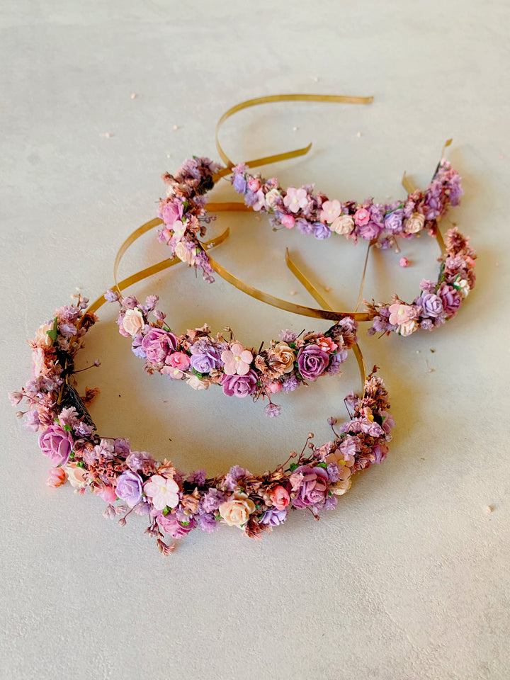 Lavender and Blush Floral Headband | Extended Side Design