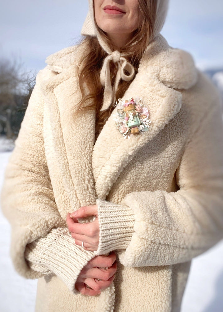 Pastel Nutcracker Christmas Brooch | Pink Roses and Lace – handmade floral hair accessory by magaela