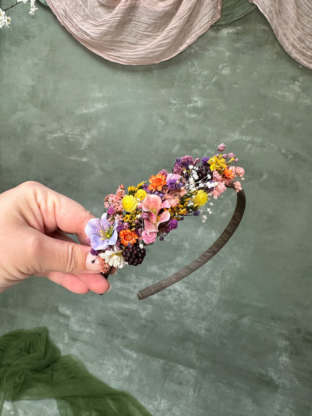 Colourful Wildflower Side Headband with Flowers and Berries for Kids and Adults – handmade floral hair accessory by magaela