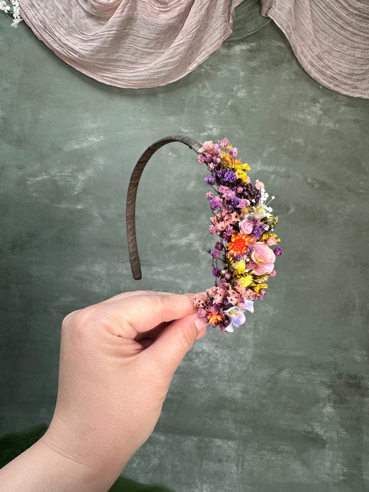 Colourful Wildflower Side Headband with Flowers and Berries for Kids and Adults – handmade floral hair accessory by magaela