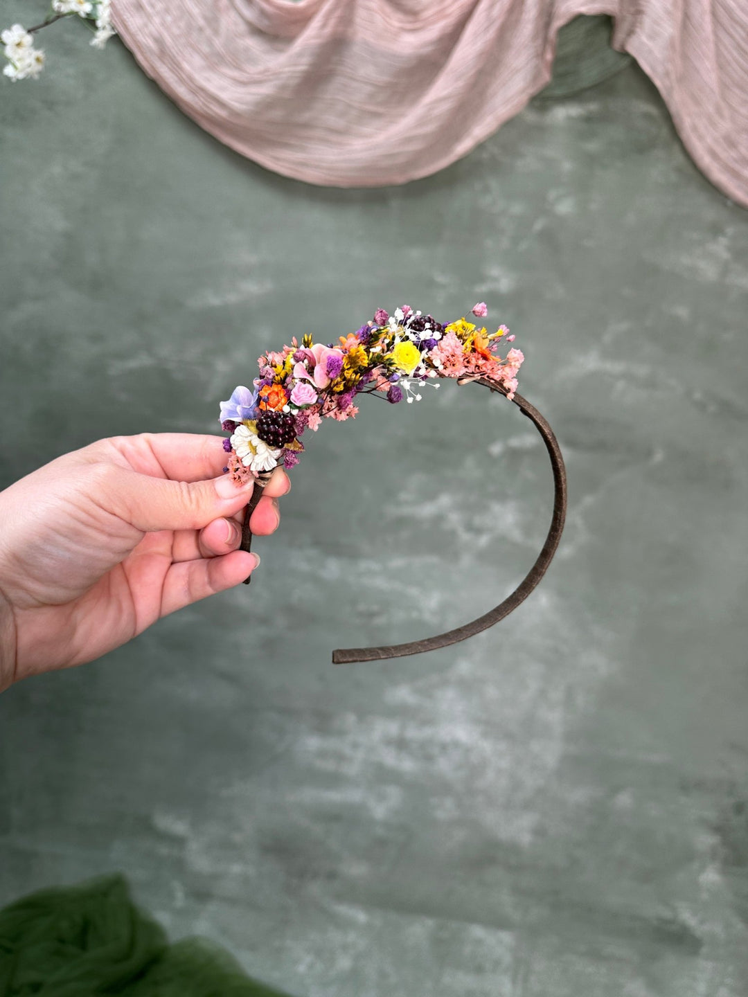 Colourful Wildflower Side Headband with Flowers and Berries for Kids and Adults – handmade floral hair accessory by magaela