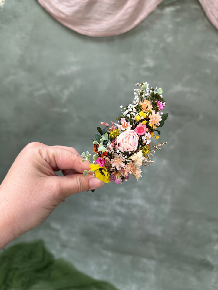 Romantic Side Hair Headband with Peony, Ixodia and Gypsophila – handmade floral hair accessory by magaela