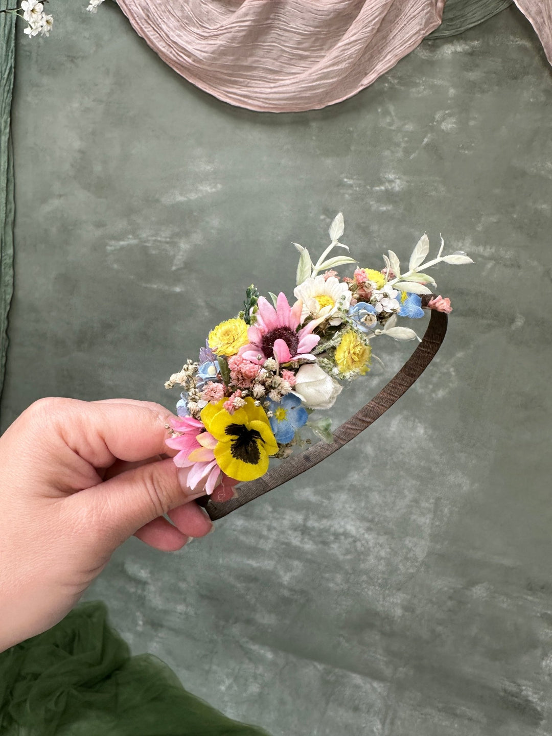Wildflower Side Headband with Colorful Flowers for Kids and Adults – handmade floral hair accessory by magaela