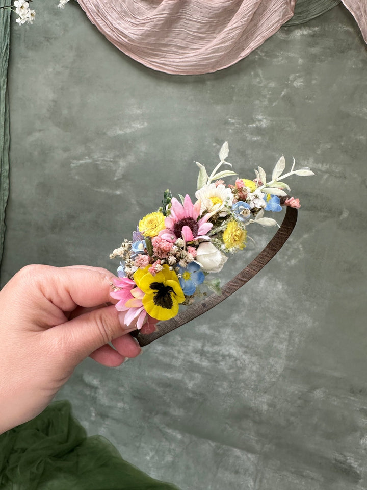 Wildflower Side Headband with Colorful Flowers for Kids and Adults – handmade floral hair accessory by magaela
