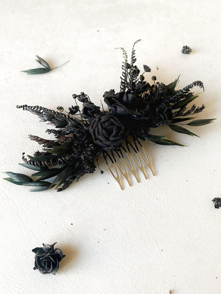 Haarkamm mit schwarzer Pfingstrose und Rose | Black Collection