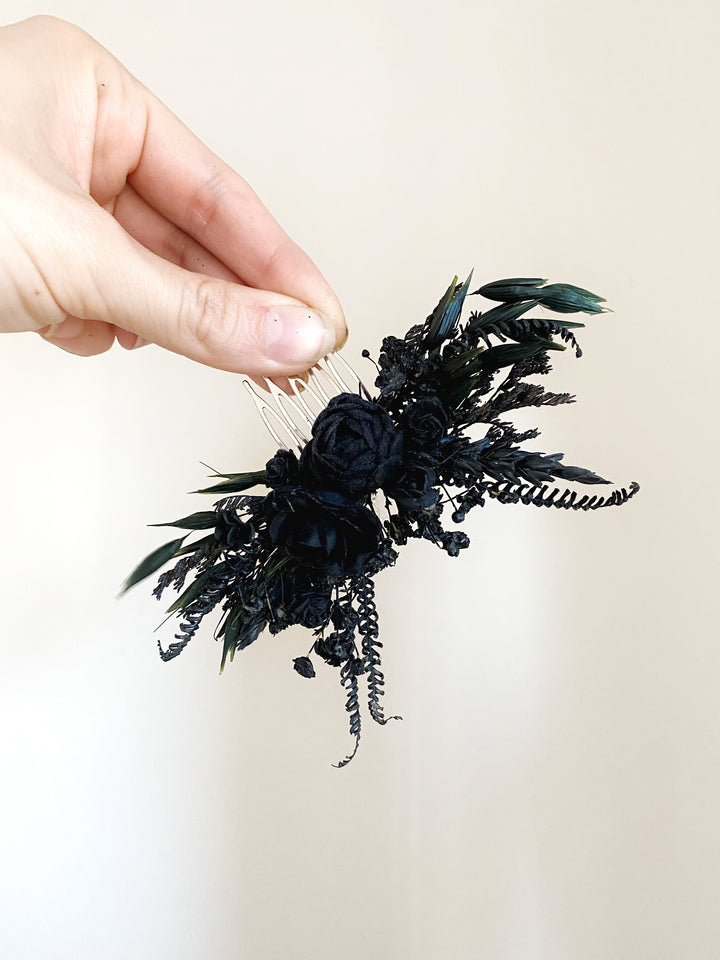 Haarkamm mit schwarzer Pfingstrose und Rose | Black Collection