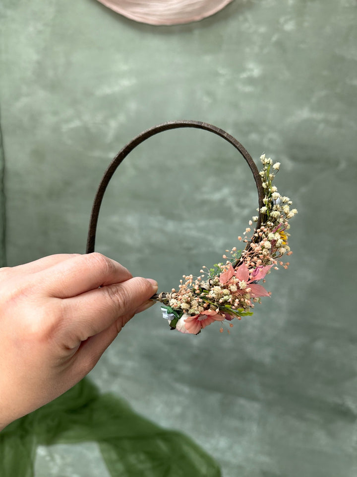 Blush Blue Wildflower Side Hair Headband with Peony, Blue Roses and Gypsophila – handmade floral hair accessory by magaela