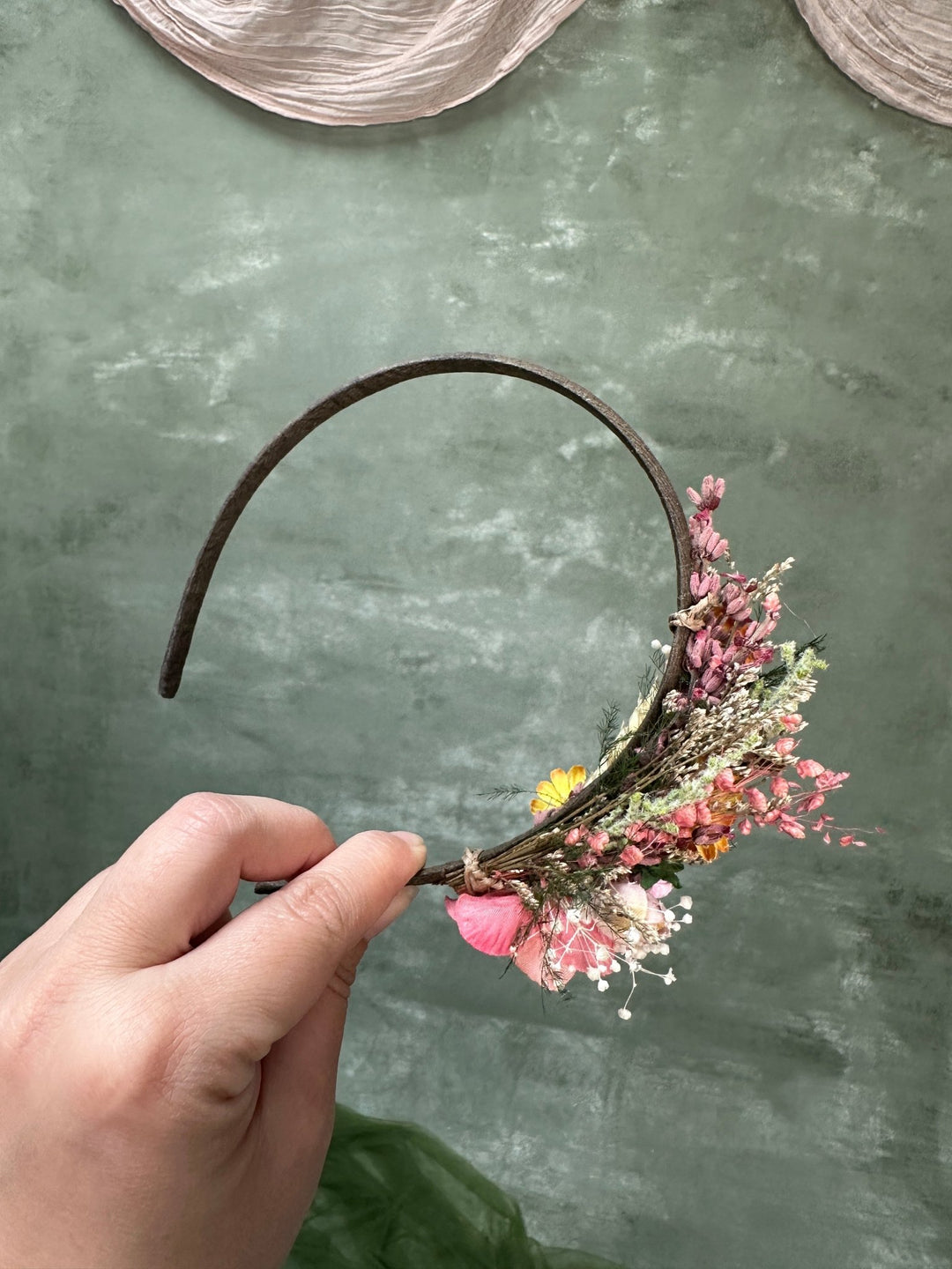 Pink and Yellow Meadow Floral Hair Headband – handmade floral hair accessory by magaela