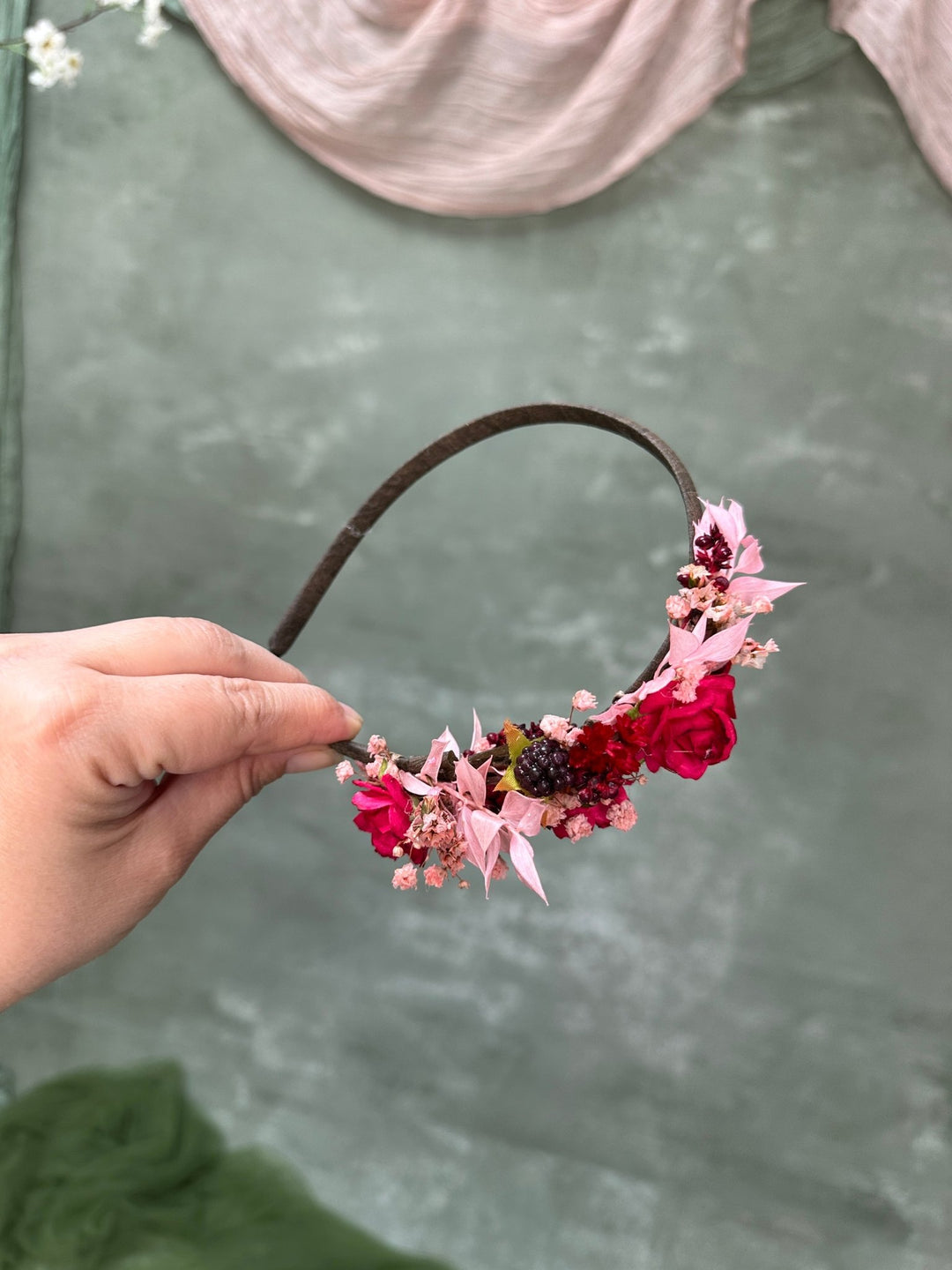 Red Rose Headband with Berries: Romantic Hair Accessory – handmade floral hair accessory by magaela