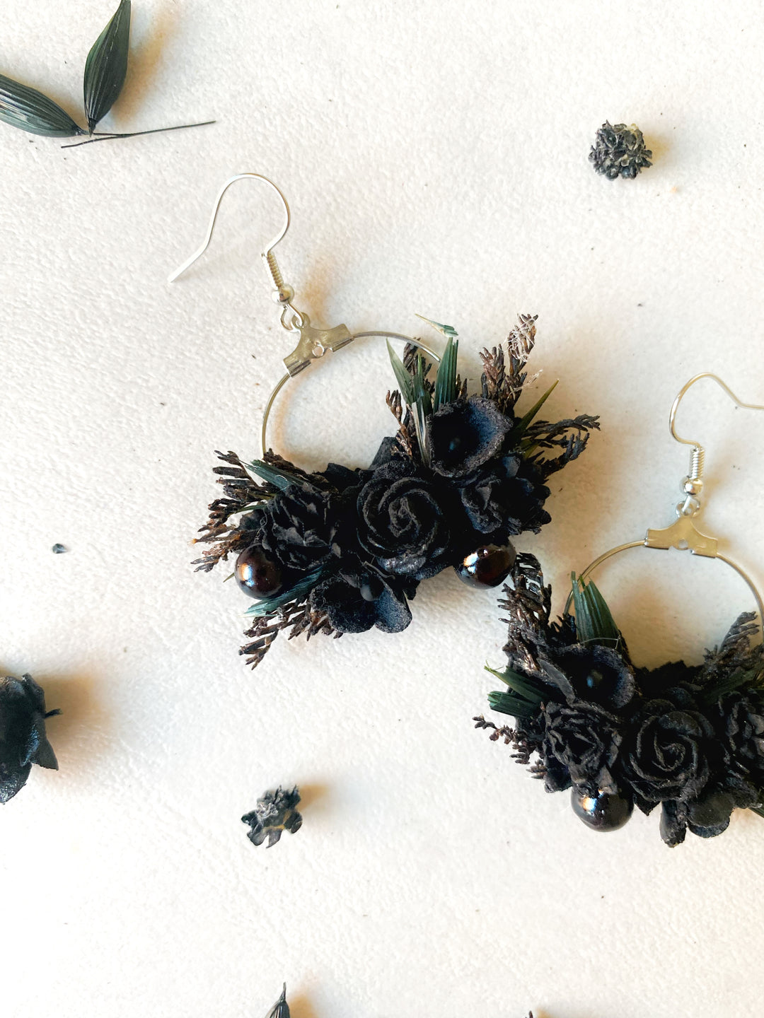 Black Floral Hoop Earrings | Black Collection - 6 cm