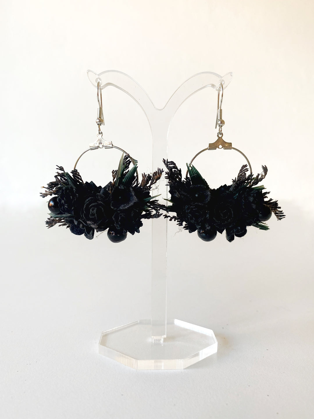 Black Floral Hoop Earrings | Black Collection - 6 cm