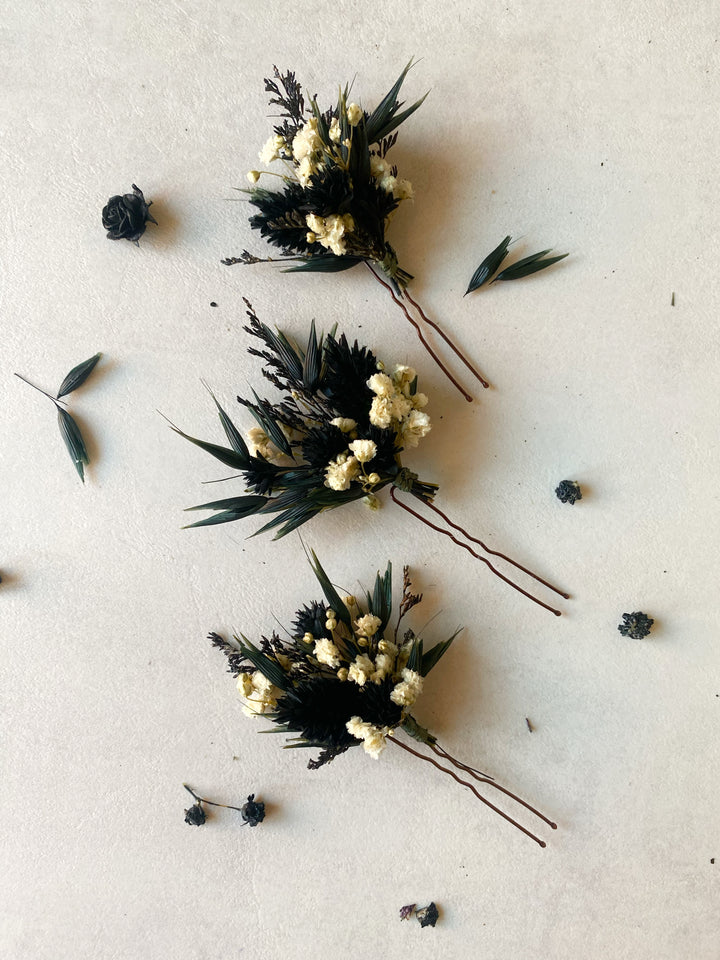 Natürliche schwarz-weiße Blumen-Haarnadeln | Black Collection