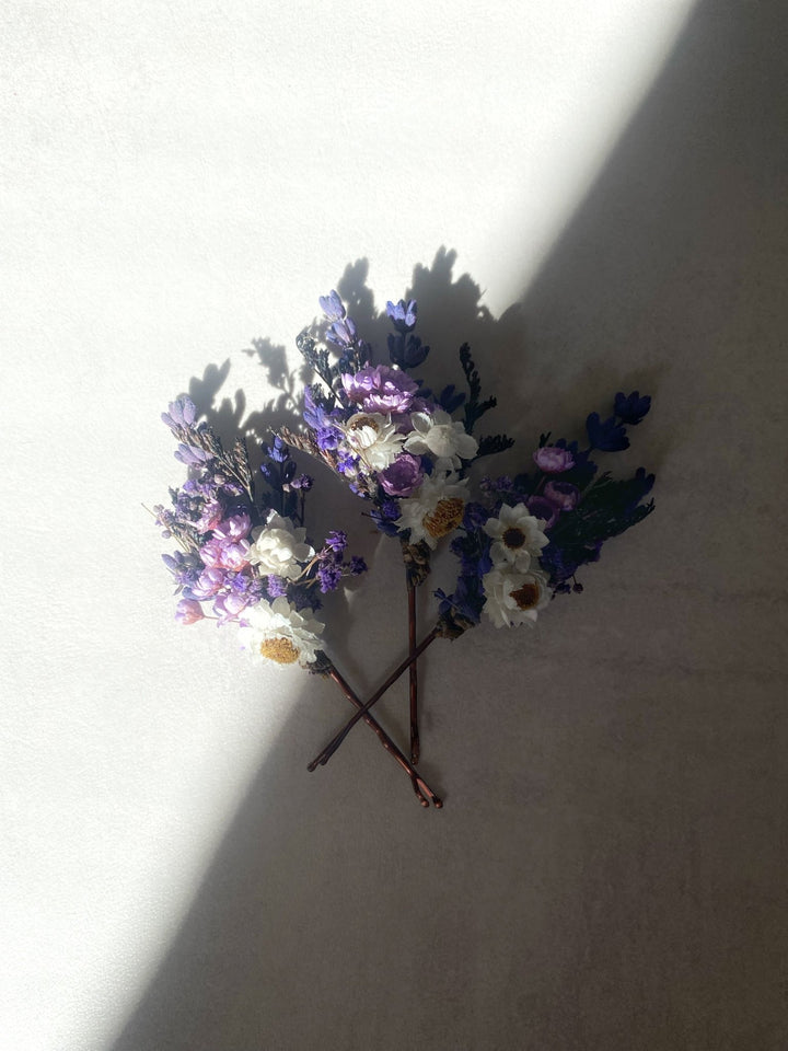 Lavender and White Gixie Flower Bobby Pins | Bridal Hair Accessory – handmade floral hair accessory by magaela